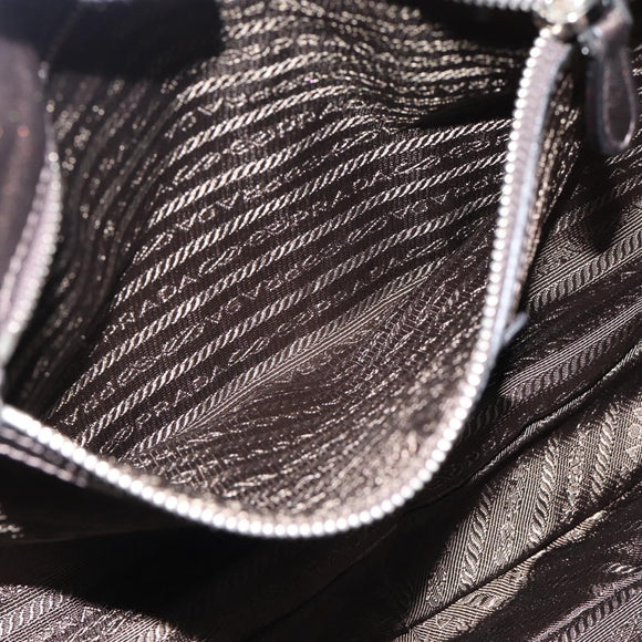 PRADA Hand Bag Nylon Leather Khaki Silver Auth 183836A