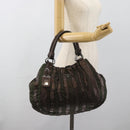 PRADA Hand Bag Nylon Leather Khaki Silver Auth 183836A-23