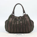 PRADA Hand Bag Nylon Leather Khaki Silver Auth 183836A-24