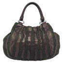PRADA Hand Bag Nylon Leather Khaki Silver Auth 183836A-3