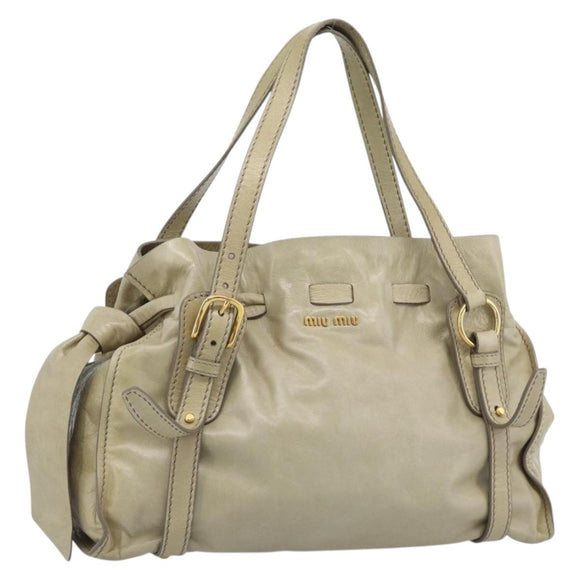 Miu Miu Tote Bag Leather Green Gold Auth 183837SAM