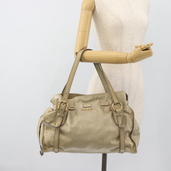 Miu Miu Tote Bag Leather Green Gold Auth 183837SAM