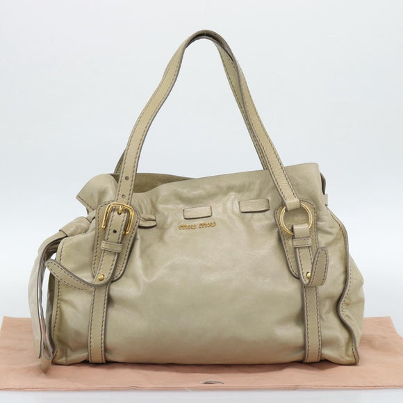 Miu Miu Tote Bag Leather Green Gold Auth 183837SAM