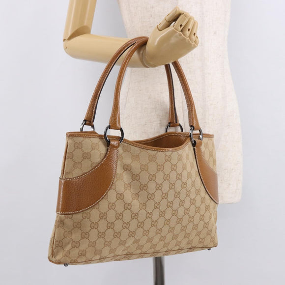 GUCCI GG Canvas Handtasche Beige Silber 113015 Auth 183839A