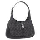 GUCCI GG Canvas Jackie Shoulder Bag Black Silver 00963 Auth 183840V-1