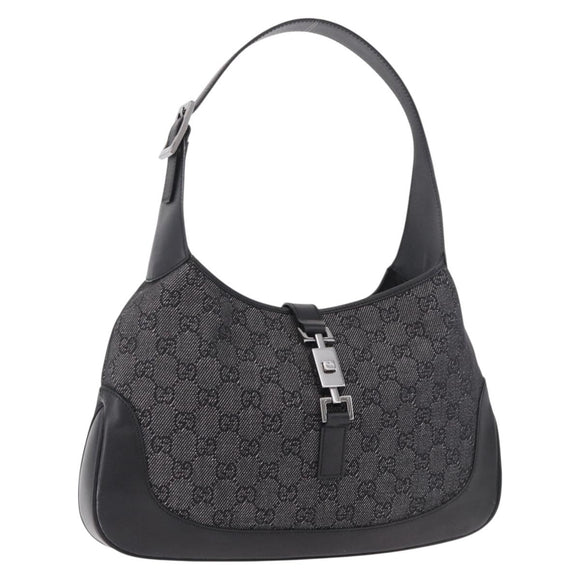 GUCCI GG Canvas Jackie Shoulder Bag Black Silver 00963 Auth 183840V