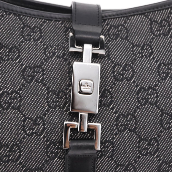 GUCCI GG Canvas Jackie Shoulder Bag Black Silver 00963 Auth 183840V