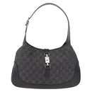GUCCI GG Canvas Jackie Shoulder Bag Black Silver 00963 Auth 183840V-2