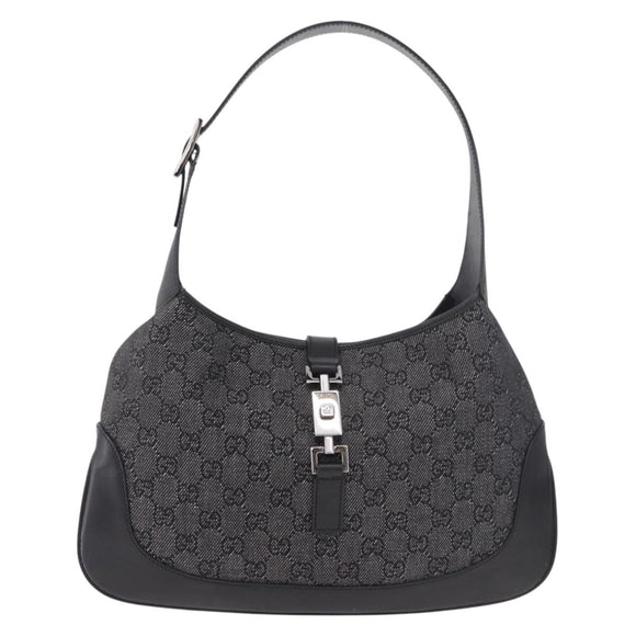 GUCCI GG Canvas Jackie Shoulder Bag Black Silver 00963 Auth 183840V