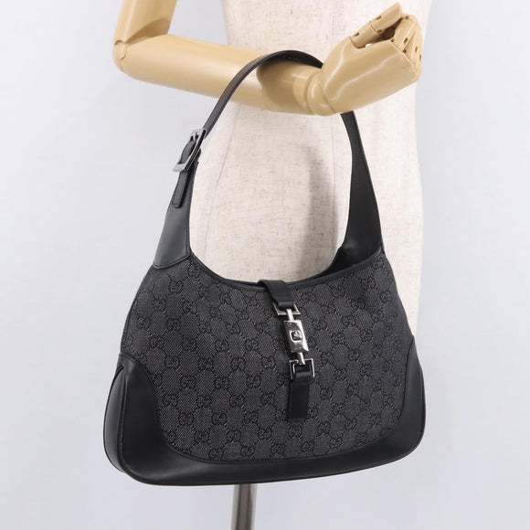 GUCCI GG Canvas Jackie Shoulder Bag Black Silver 00963 Auth 183840V