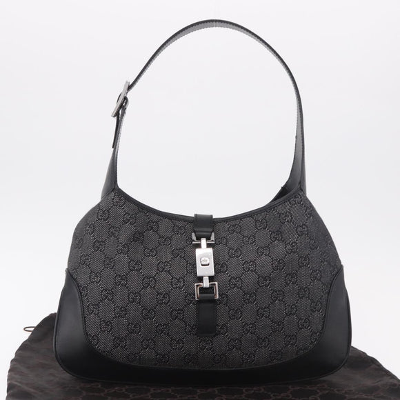 GUCCI GG Canvas Jackie Shoulder Bag Black Silver 00963 Auth 183840V