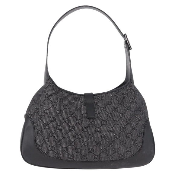 GUCCI GG Canvas Jackie Shoulder Bag Black Silver 00963 Auth 183840V