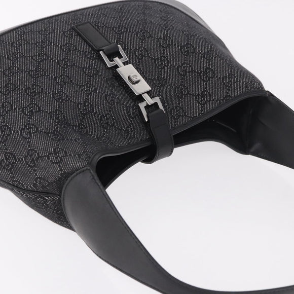 GUCCI GG Canvas Jackie Shoulder Bag Black Silver 00963 Auth 183840V