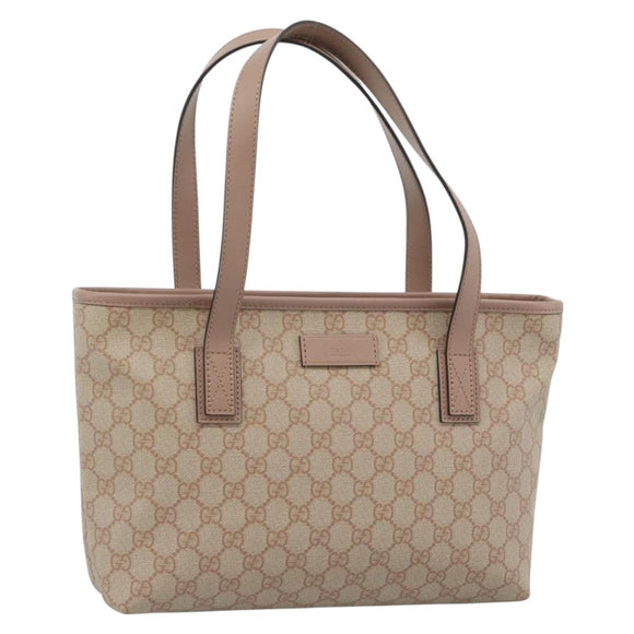 GUCCI GG Supreme Tote Bag PVC Beige Gold 211138 Auth 183842A