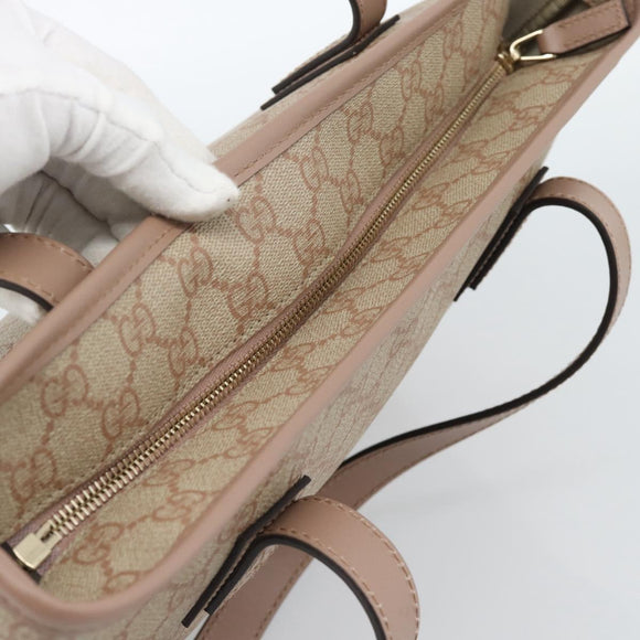 GUCCI GG Supreme Tote Bag PVC Beige Gold 211138 Auth 183842A