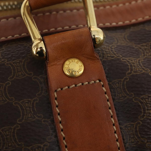 CELINE Macadam Canvas Boston Bag PVC Leather Brown Gold Auth 183843A