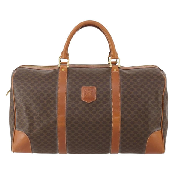 CELINE Macadam Canvas Boston Bag PVC Leather Brown Gold Auth 183843A