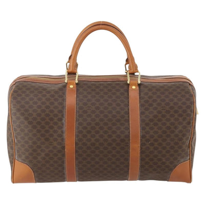 CELINE Macadam Canvas Boston Bag PVC Leather Brown Gold Auth 183843A - 0
