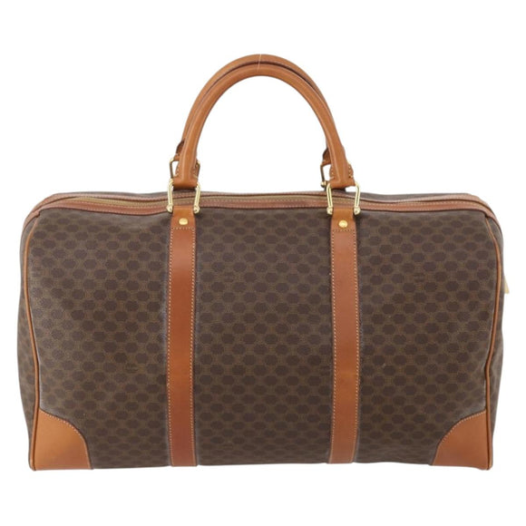 CELINE Macadam Canvas Boston Bag PVC Leather Brown Gold Auth 183843A