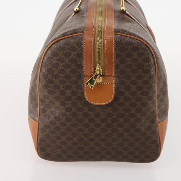 CELINE Macadam Canvas Boston Bag PVC Leather Brown Gold Auth 183843A