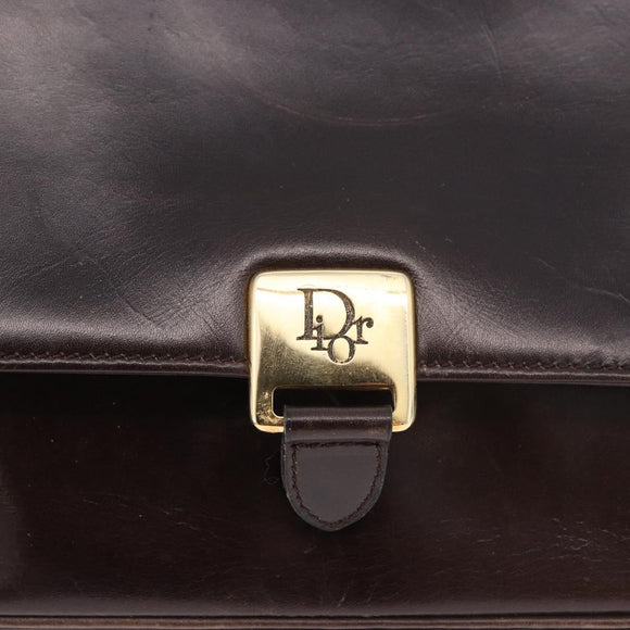 Christian Dior Shoulder Bag Leather Brown Gold Auth 183849