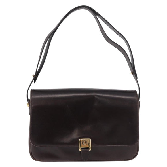 Christian Dior Shoulder Bag Leather Brown Gold Auth 183849