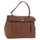 SAINT LAURENT Muse Toe Hand Bag Leather Brown Gold Auth 183850V-1