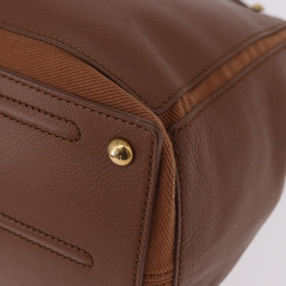 SAINT LAURENT Muse Toe Hand Bag Leather Brown Gold Auth 183850V