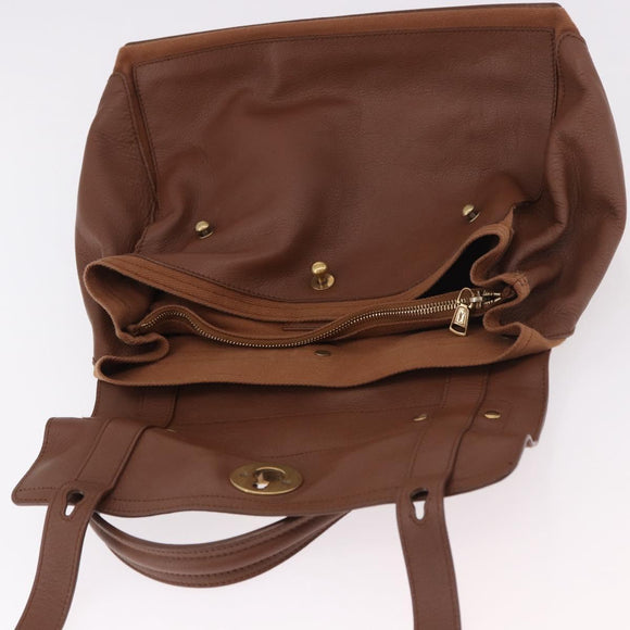 SAINT LAURENT Muse Toe Hand Bag Leather Brown Gold Auth 183850V