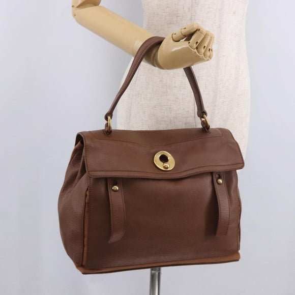 SAINT LAURENT Muse Toe Hand Bag Leather Brown Gold Auth 183850V