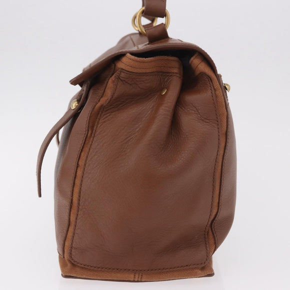 SAINT LAURENT Muse Toe Hand Bag Leather Brown Gold Auth 183850V