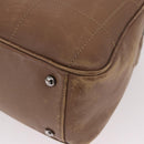 CHANEL Choco Bar Hand Bag Lamb Skin Brown Silver CC Auth 183856-15