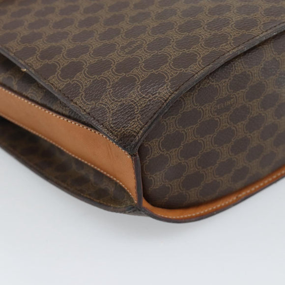 CELINE Macadam Canvas Circle Shoulder Bag PVC Leather Brown Gold Auth 183857A