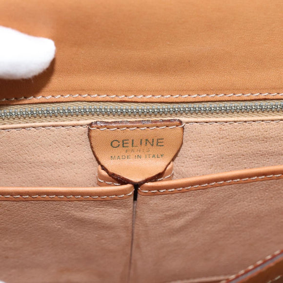 CELINE Macadam Canvas Circle Shoulder Bag PVC Leather Brown Gold Auth 183857A