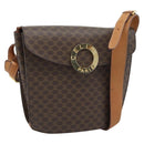 CELINE Macadam Canvas Circle Shoulder Bag PVC Leather Brown Gold Auth 183857A-1
