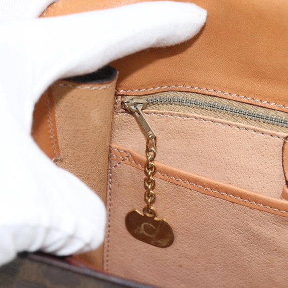 CELINE Macadam Canvas Circle Shoulder Bag PVC Leather Brown Gold Auth 183857A