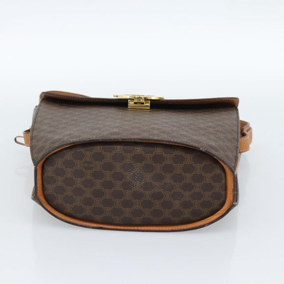CELINE Macadam Canvas Circle Shoulder Bag PVC Leather Brown Gold Auth 183857A