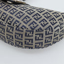 FENDI Zucchino Canvas Mamma Baguette Hand Bag Navy Silver Auth 183859V-8