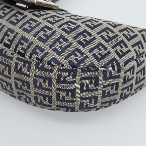 FENDI Zucchino Canvas Mamma Baguette Hand Bag Navy Silver Auth 183859V