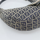 FENDI Zucchino Canvas Mamma Baguette Hand Bag Navy Silver Auth 183859V-15