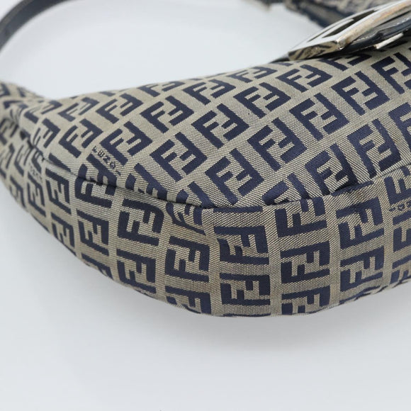 FENDI Zucchino Canvas Mamma Baguette Hand Bag Navy Silver Auth 183859V