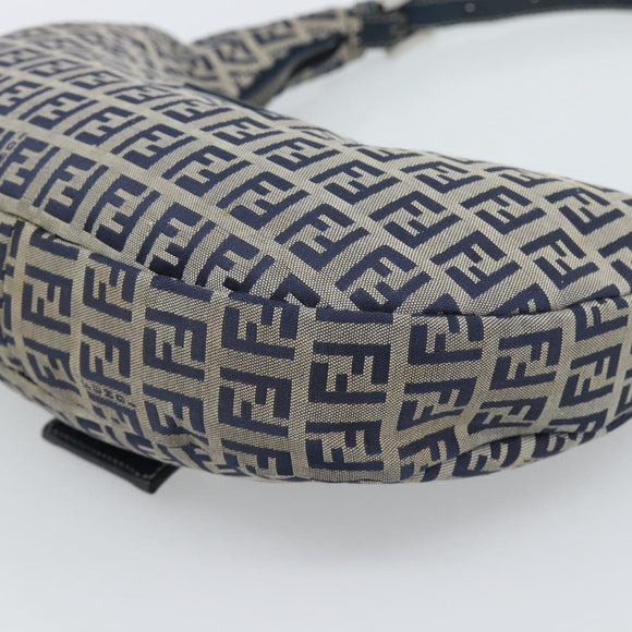 FENDI Zucchino Canvas Mamma Baguette Hand Bag Navy Silver Auth 183859V