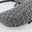 FENDI Zucchino Canvas Mamma Baguette Hand Bag Navy Silver Auth 183859V-17