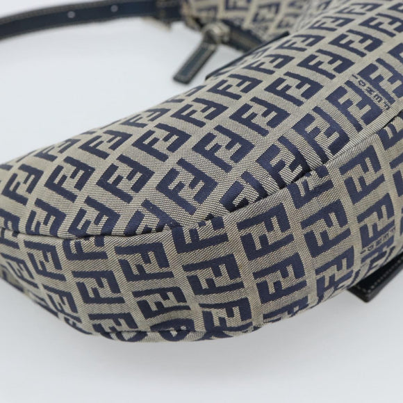 FENDI Zucchino Canvas Mamma Baguette Hand Bag Navy Silver Auth 183859V