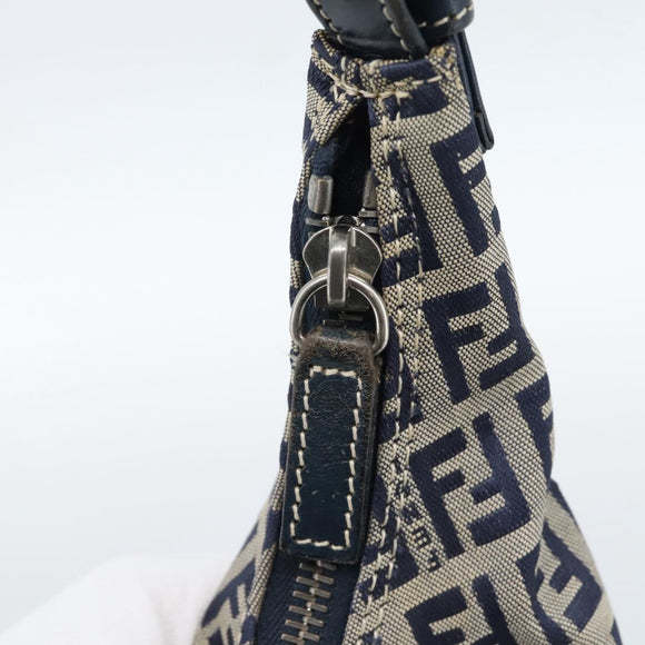 FENDI Zucchino Canvas Mamma Baguette Hand Bag Navy Silver Auth 183859V