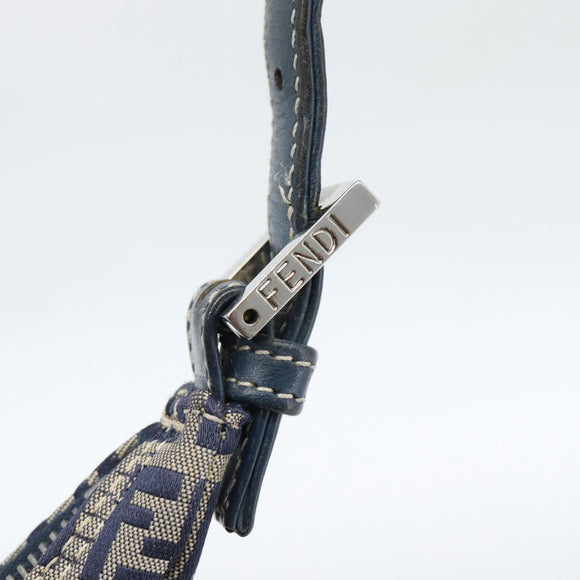FENDI Zucchino Canvas Mamma Baguette Hand Bag Navy Silver Auth 183859V
