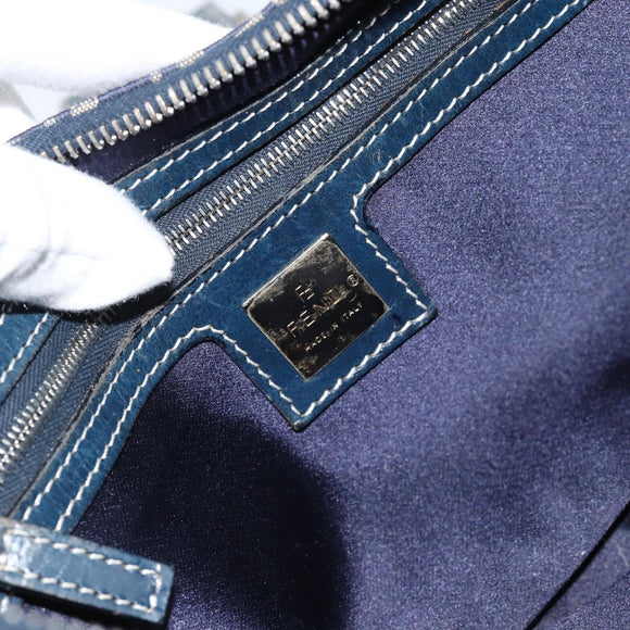 FENDI Zucchino Canvas Mamma Baguette Hand Bag Navy Silver Auth 183859V
