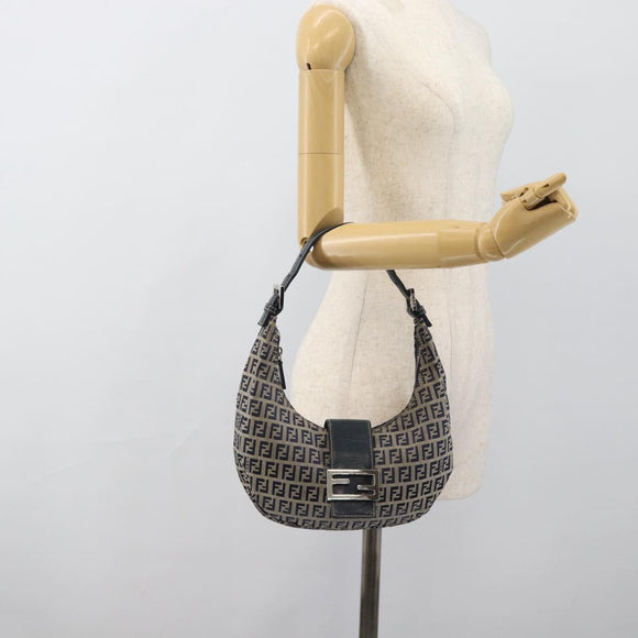 FENDI Zucchino Canvas Mamma Baguette Hand Bag Navy Silver Auth 183859V