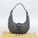 FENDI Zucchino Canvas Mamma Baguette Hand Bag Navy Silver Auth 183859V-12