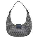 FENDI Zucchino Canvas Mamma Baguette Hand Bag Navy Silver Auth 183859V-2